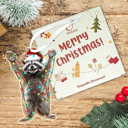 OASSIE Christmas Raccoon Gifts for Women Men - Acrylic Christmas Ornaments 2025 for Tree Decorations - Funny Racoon Gifts for Women Animal Lovers, Raccoon Ornament, Racoon Gift for Mom Dad Friends
