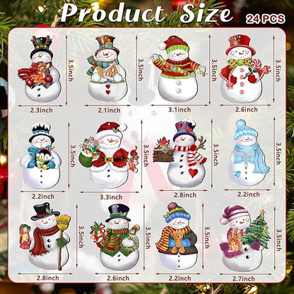 24 Pieces Christmas Snowman Wooden Ornaments Wood Hanging Decoration Set for Christmas Tree Hanging Wood Crafts Holiday Decor Xmas Party Supplies
