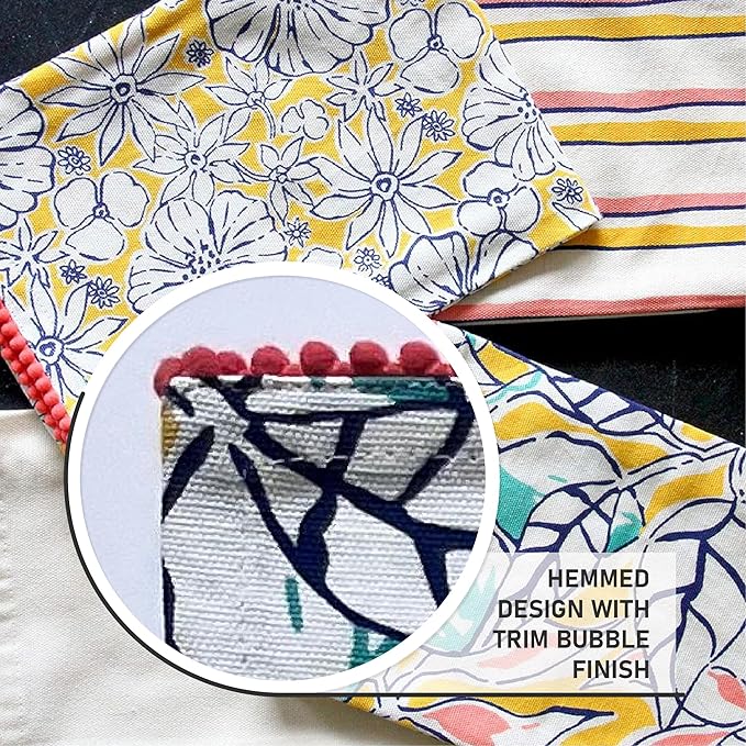 TARAN LIVING Valentine's Printed Kitchen Dish Bar and Tea Towels Cotton, 18x28 inch with Trims, Cotton Dish Towel Sets (Yellow, Set of 4)