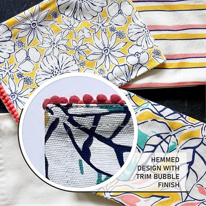 TARAN LIVING Valentine's Printed Kitchen Dish Bar and Tea Towels Cotton, 18x28 inch with Trims, Cotton Dish Towel Sets (Yellow, Set of 4)