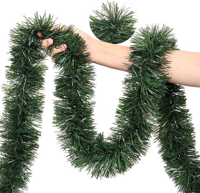 50 Foot Green Christmas Garland Christmas Decorations, Artificial Greenery Pine Garlands Xmas Decor Soft Tinsel Garland Non-Lit for Stairs Mantle Fireplace Home Indoor Outdoor Holiday Party Supplies