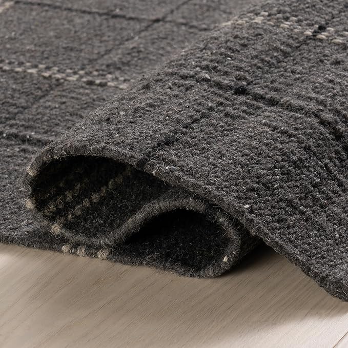 Rugs USA x Nate Berkus Downing Plaid Wool Cozy Area Rug, 9' 6" x 13' 6", Black