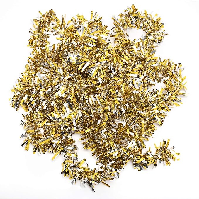 Anderson's Metallic Gold & Silver Tinsel Twist Garland, 25ft Holiday Decoration, Christmas Tree Trim, Parade Float Decor, Party Supplies, Halloween, Graduation, Indoor/Outdoor Event Garland