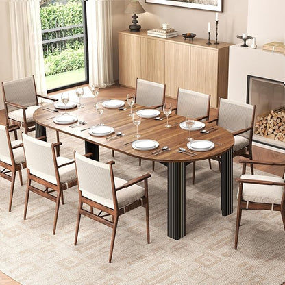 43-78 Inch Extendable Round Dining Table for 4-8 People, Modern Farmhouse Wood Kitchen Dinner Table with Oval Expandable Wooden Top and 2 Removable Leaves for Dining Room, Living Room(Walnut, Brown)