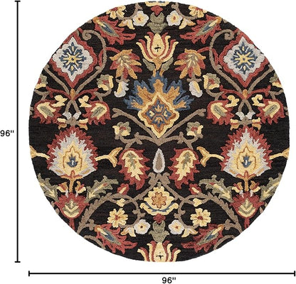 SAFAVIEH Blossom Collection 8' Round Charcoal/Multi BLM402H Handmade Wool Area Rug