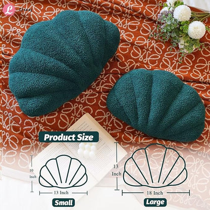 Emerald Green Seashell Throw Pillows, Shell Shaped Throw Pillows, 13 Inch Soft Home Decorative Pillow Plush Cushion for Bed Couch Living Room Decor Accent Throw Pillow