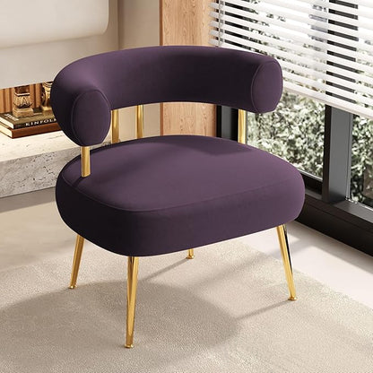 Modern Accent Chair, Round Upholstered Barrel Armchair for Small Spaces, Fluffy Side Corner Sherpa Chair for Living Room, Bedroom（Purple）
