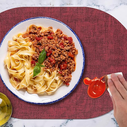 Placemats for Dining Table Set of 8 Non-Slip, Heat Resistant Oval Leather Placemat Double Layer, Waterproof Table Mats Easy to Clean for Kitchen Dining Room Coffee Office Table, Wine Red