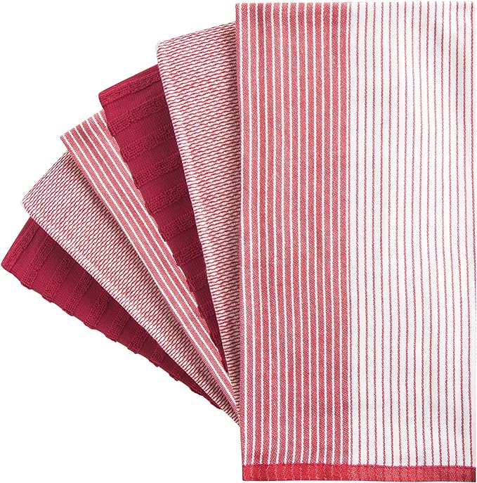 Premium Kitchen Towels 6 Pack Large Cotton Hand Towels Flat Terry Absorbent Tea Towels with Hanging Loop Red 20x28