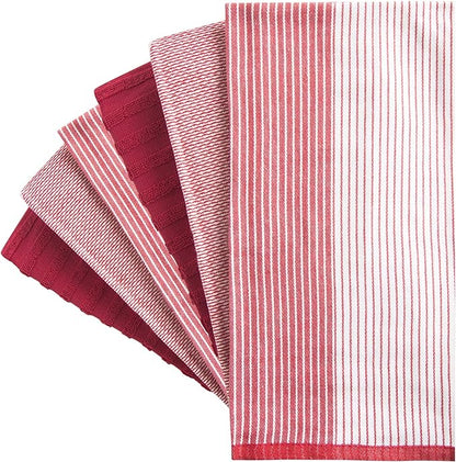 Premium Kitchen Towels 6 Pack Large Cotton Hand Towels Flat Terry Absorbent Tea Towels with Hanging Loop Red 20x28