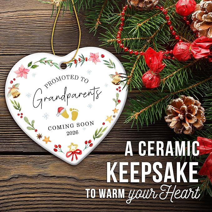 ZAGKOO Christmas Grandparents Gifts - First Time Grandparents Gifts - Promoted to Grandma, Grandpa Ornament - Coming Soon Baby Pregnancy Announcement 2026 for New Grandma, Grandpa - Ceramic Ornament
