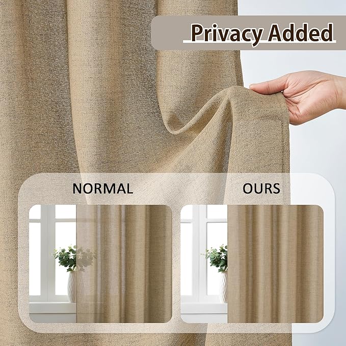 Dark Flax Pinch Pleated Linen Curtains 63 Inches Long Semi Sheer Memory Trained Ripple Fold Curtain with Hooks Back Tab Textured Light Filtering Drapes for Bedroom Living Room 42x63 Set of 2