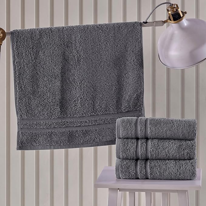 Hawmam Linen Cool Grey Hand Towels 4-Pack - 16x29 Turkish Cotton Premium Quality Soft Bath Towels
