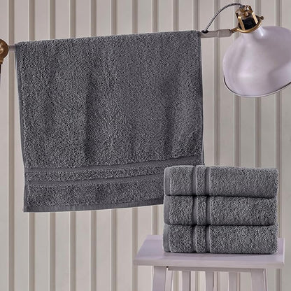 Hawmam Linen Cool Grey Hand Towels 4-Pack - 16x29 Turkish Cotton Premium Quality Soft Bath Towels