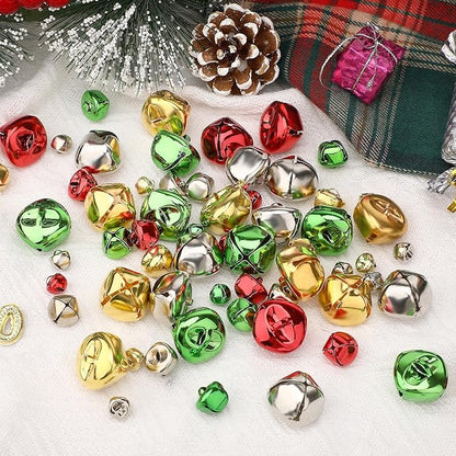 Augshy 240 Pieces Colorful Jingle Bells 4 Colors Mixed Craft Bell Bulk for Christmas Home and Pet Decorations Xmas Decor Party Favors Supplies (0.4/0.6/1 inch)