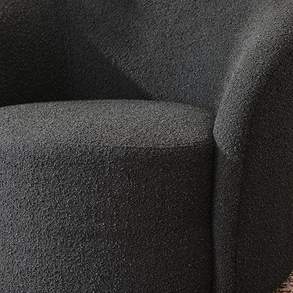 KINWELL 34" W Mid Century Modern Swivel Barrel Chair, Round Upholstered Boucle Swivel Accent Chairs, No Assembly Chair for Living Room Bedroom Reading Apartment Lounge Nursery(Black)