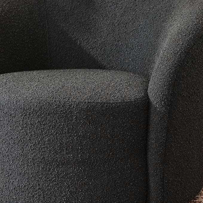 KINWELL 34" W Swivel Barrel Chair Set of 2, Mid Century Modern Round Upholstered Boucle Swivel Accent Chairs, No Assembly  Chair for Living Room Bedroom Reading, Black