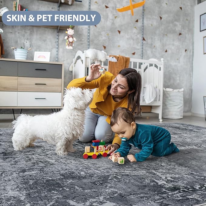 9x12 Area Rugs for Living Room Rug Washable: Abstract Large Rug for Dining Room Bedroom Carpet Non Slip 9 by 12 Indoor Modern Nursery Home Office Black