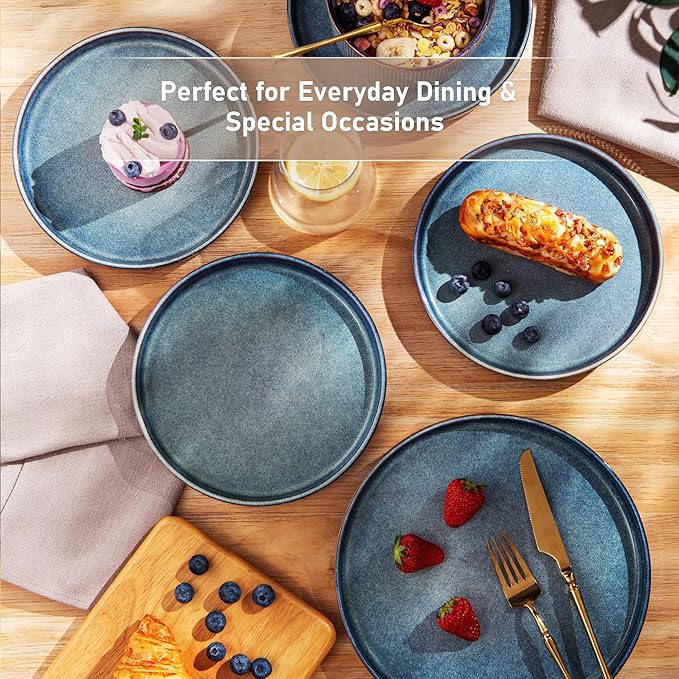 GBHOME Stoneware Dinnerware Sets for 4,Round Reactive Glaze Ceramic Plates and Bowls Set,Highly Scratch Resistant | Dishwasher & Microwave Safe Dishes Set,Service for 4(12Pcs)