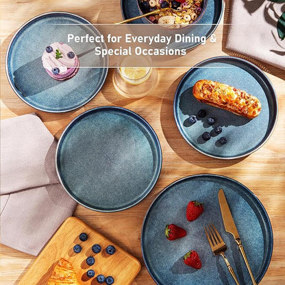 GBHOME Stoneware Dinnerware Sets for 4,Round Reactive Glaze Ceramic Plates and Bowls Set,Highly Scratch Resistant | Dishwasher & Microwave Safe Dishes Set,Service for 4(12Pcs)