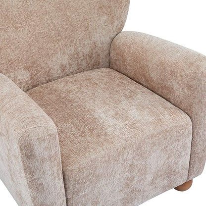Christopher Knight Home Lindy Wingback Accent Chair, Upholstered Armchair with Rounded Wooden Legs, Curved Backrest Single Sofa, Soft Cushion Seating, Comfy Lounge Chair for Living Room, Beige Brown