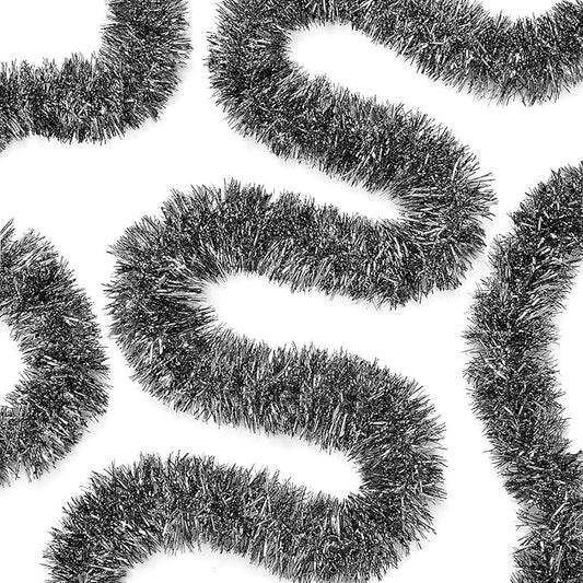 WILLBOND 50 ft Christmas Tinsel Garland Metallic Tinsel Twist Garland Christmas Tree Decorations New Year Wedding Birthday Hanging Decorations Party Supplies, 3 Inch(Black)