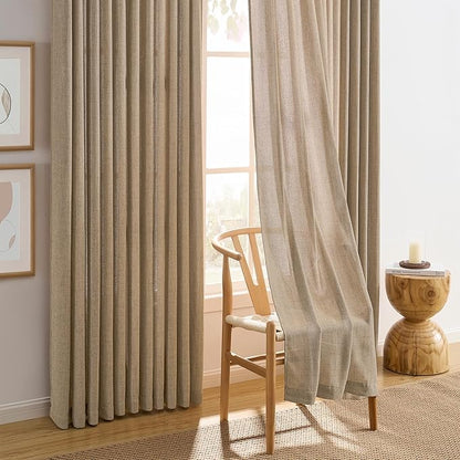 Dark Flax Pinch Pleated Linen Curtains 63 Inches Long Semi Sheer Memory Trained Ripple Fold Curtain with Hooks Back Tab Textured Light Filtering Drapes for Bedroom Living Room 42x63 Set of 2