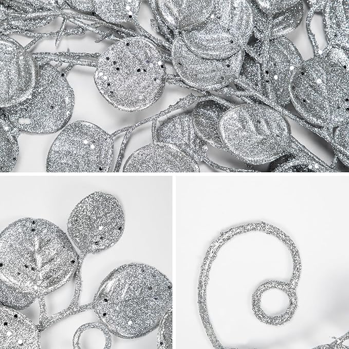 3 Pcs 6FT Christmas Garland Silver Glittered Artificial Eucalyptus Leaves for Mantle Christmas Tree Decorations Indoor Outdoor Hanging Garland Ornaments Garden Door Window Stair Holiday Home Decor