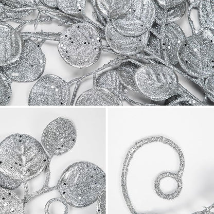 3 Pcs 6FT Christmas Garland Silver Glittered Artificial Eucalyptus Leaves for Mantle Christmas Tree Decorations Indoor Outdoor Hanging Garland Ornaments Garden Door Window Stair Holiday Home Decor