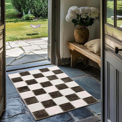 EVERGRACE Checkered Plaid Area Rug 2x3, Soft Fuzzy Faux Wool Rugs Washable Non Slip Rugs Small Rug Carpet for Entryway Bedroom Living Room Hallway Kitchen and Laundry Room, Black and White