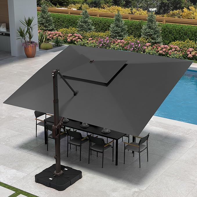9' X 12' Cantilever Patio Umbrella Outdoor Heavy Duty Double Top Windproof Rectangle Offset Umbrellas with 360-degree Rotation for Pool Deck Backyard, Grey