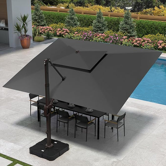 9' X 12' Cantilever Patio Umbrella Outdoor Heavy Duty Double Top Windproof Rectangle Offset Umbrellas with 360-degree Rotation for Pool Deck Backyard, Grey