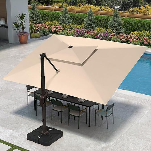 9' X 12' Cantilever Patio Umbrella Outdoor Heavy Duty Double Top Windproof Rectangle Offset Umbrellas with 360-degree Rotation for Pool Deck Backyard, Beige