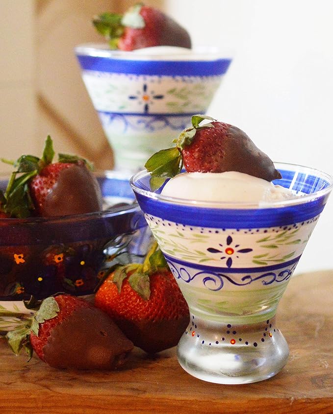 Hand Painted Cosmopolitan Glasses Set of 2 - Barcelona Blue Collection - Hand Painted Glassware by USA Artists - Unique and Decorative Cosmos Glasses, Kitchen Table Décor