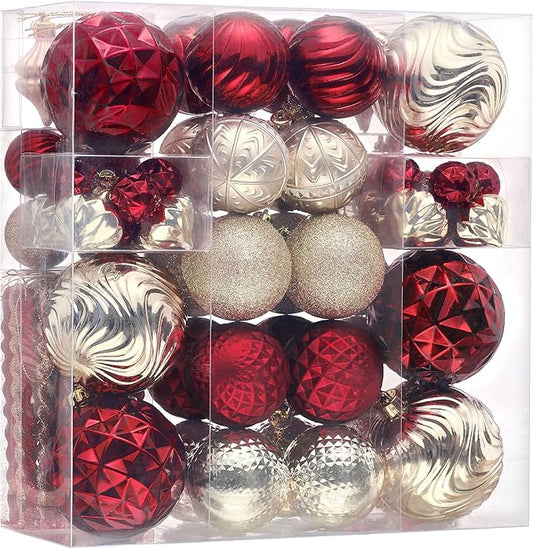 Valery Madelyn 100ct Christmas Tree Decorations Ball Ornament Set, Red and Gold Shatterproof Hanging Ornaments Bulk for Xmas Holiday Party Decor