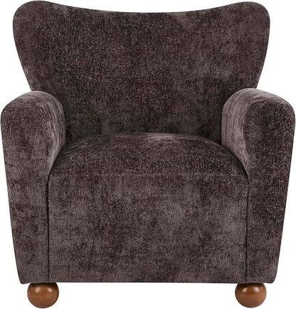 Christopher Knight Home Lindy Wingback Accent Chair, Upholstered Armchair with Rounded Wooden Legs, Curved Backrest Single Sofa, Soft Cushion Seating, Comfy Lounge Chair for Living Room, Dark Brown