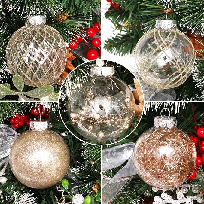 BSTDECOR Christmas Ball Ornaments Set, 20ct Large Clear Shatterproof 80mm/3.15" Champagne Hanging Decorative Baubles for Christmas Tree, Halloween, Thanksgiving, Xmas Party