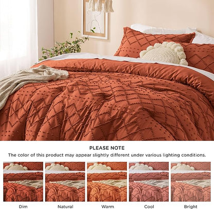 Bedsure King Comforter Set - Terracotta Comforter, Boho Tufted Shabby Chic Bedding for Kids, 3 Pieces Vintage Farmhouse Bed Set for All Seasons, Fluffy Soft Bedding with 2 Pillow Shams