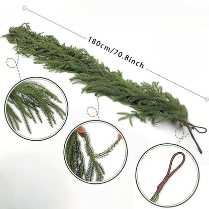 Christmas Decorations Artificial Norfolk Pine Garlands 6FT 4Pcs, Real Touch Winter Pine Garland, Green Artificial Greenery Garland for Table, Mantle, Wall, Indoor, Outdoor Decorations