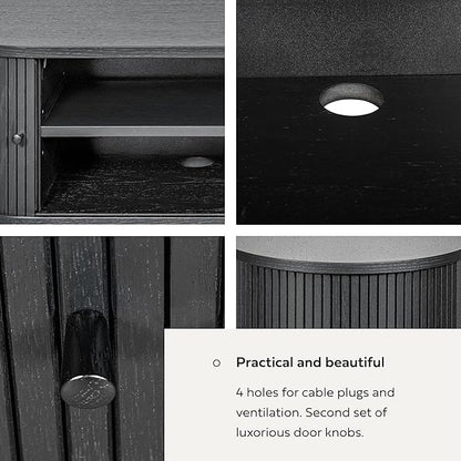 WERMO 55’’ Black TV Stand with Storage and Shelves for 32-60 Inch TVs. Black Entertainment Center with Doors for Living Room and Bedroom, Mid Century Modern Console Table, Media Cabinet (Black Oak)