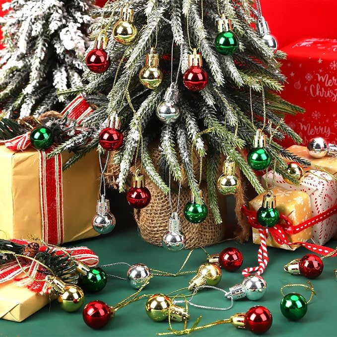 Jansun 60PCS Christmas Mini Balls Ornaments Miniature Xmas Tree Hanging Decorations Small Vintage Glitter Balls for Holiday Party Outdoor Indoor DIY Craft Decor Supplies