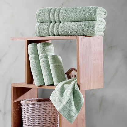 Hawmam Linen 6 Piece Bath Towels Set for Bathroom Original Turkish Cotton Soft Absorbent and Premium Bath Towels Hand Towels, Green