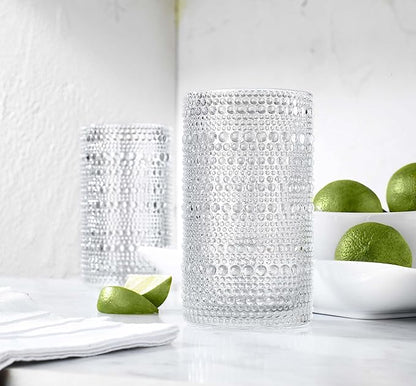 Glaver's Hobnail Drinking Glasses, Set of 4 Clear Vintage Beaded Glass Cups, 15 Oz. Cocktail Drinking Glassware Set, For Water Juice, Smoothies. Home, Dinner, Bar uses.
