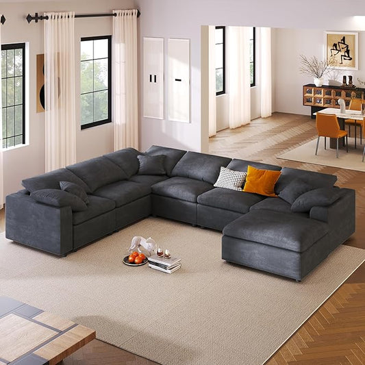 129" Large Modular Sectional Sofa L Shaped Modern Couch, Grey
