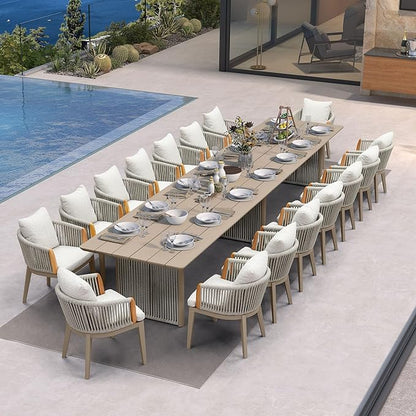 PURPLE LEAF Outdoor Dining Table Set of 17, Aluminum Outdoor Patio Table and Chairs Set with Olefin Cushions, Patio Furniture Set for Garden or Deck, Beige