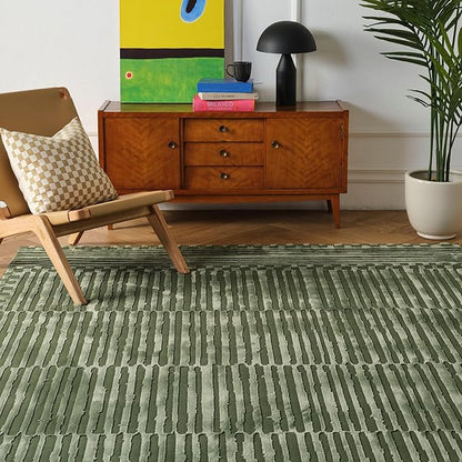 Revival Rugs Soloba 6'7"x9' Washable Area Rug for Living Room Bedroom - 100% Recycled Oeko-TEX Certified, Medium Pile, Green