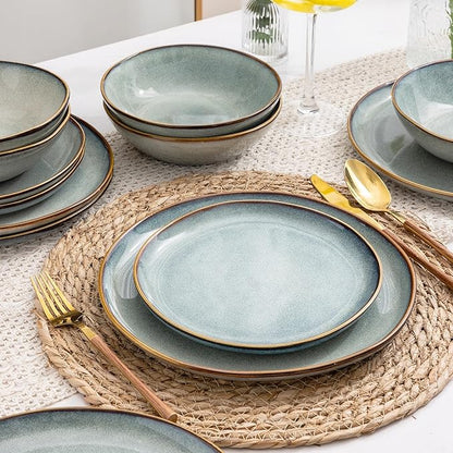 AmorArc Ceramic Dinnerware Sets,Handmade Reactive Glaze stoneware Plates and Bowls Sets,Highly Chip and Crack Resistant | Dishwasher & Microwave Safe,Service for 4 (12pc)
