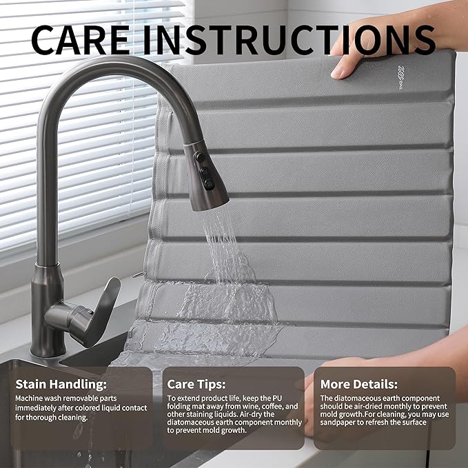 Stone Drying Mat for Kitchen Counter-Super Absorbent PU Dish Drying Mat, Quick Dry Stone Mat Kitchen for Dishes, Bottles & Cups, Large Foldable Stone Dish Drying Mat, Non-Slip Kitchen Mat