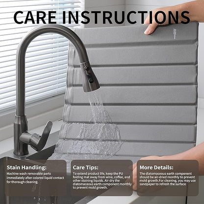 Stone Drying Mat for Kitchen Counter-Super Absorbent PU Dish Drying Mat, Quick Dry Stone Mat Kitchen for Dishes, Bottles & Cups, Large Foldable Stone Dish Drying Mat, Non-Slip Kitchen Mat