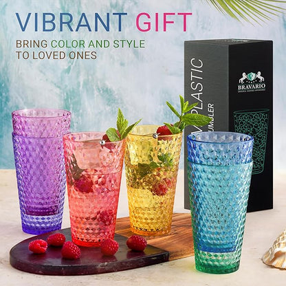 Laguna Plastic Drinking Glasses, Premium Quality Durable BPA-Free Water Tumblers, Dishwasher-Safe, Stackable Cups in Assorted Colors, 18 oz Set of 12